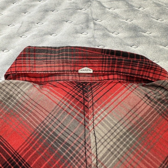 Harley Davidson Shirt Men Large Gray Red Buffalo Plaid Flannel Short Sleeve Logo - Picture 6 of 10